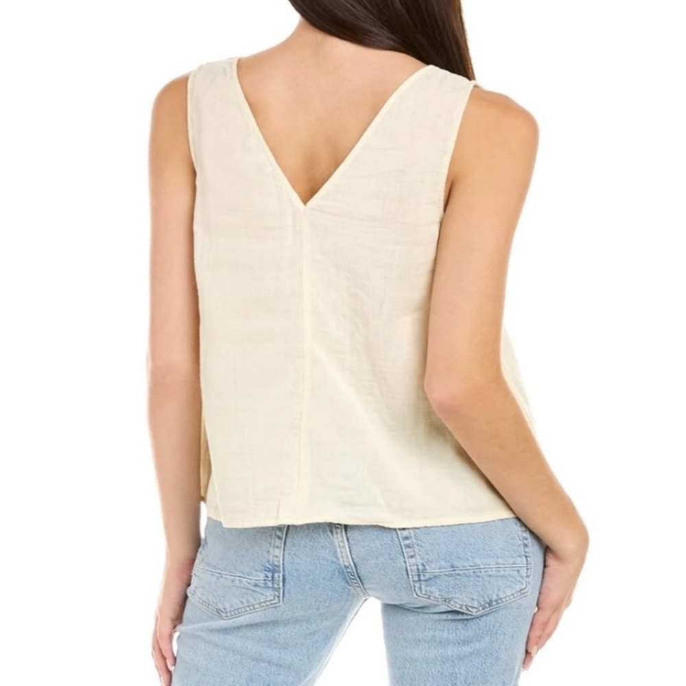 CALME By Johnny Was V-Neck Drape Cotton Lightweight Tank In Ecru - Picture 2 of 9